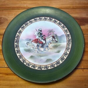 Royal Bayreuth Arabic Series Cabinet Plate Hand Enameled Man Horse Matte Green